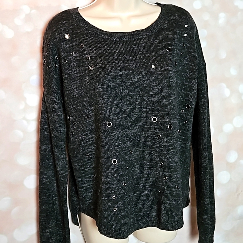 Express | Charcoal Grommet Boxy High Low Sweater